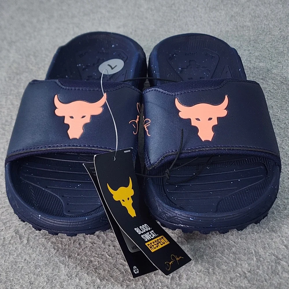 Under Armour Project‎ Rock 3 Slides Unisex Adult M7 W8.5 Blue Slip-On Sandal